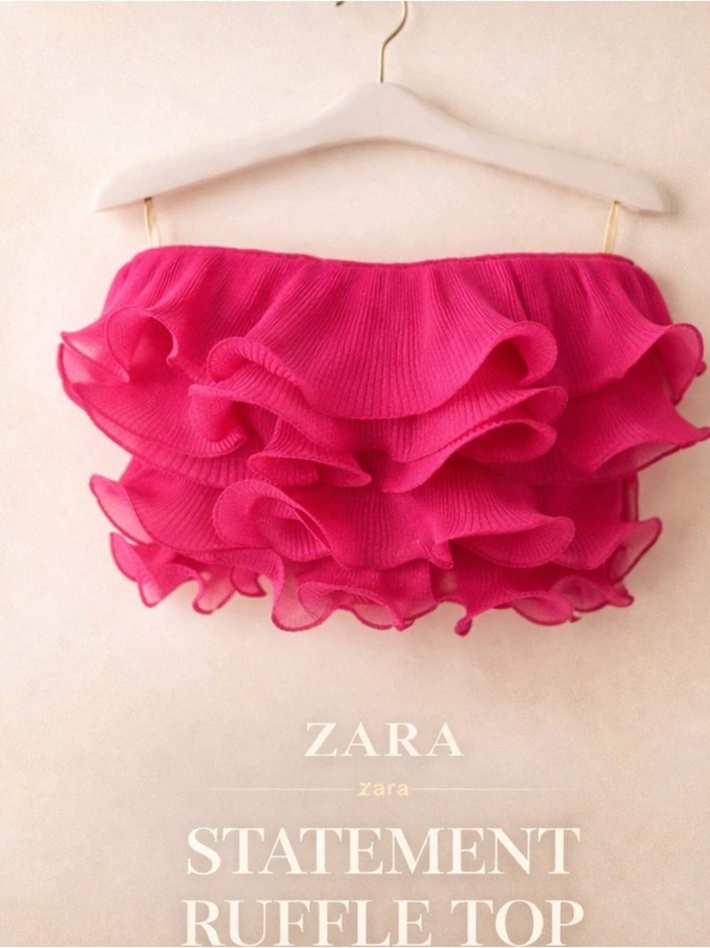 ZARA Pink Ruffle Statement Top ✨ Blogger Fave Strapless Euro Chic Rooftop Glam - Picture 5 of 8
